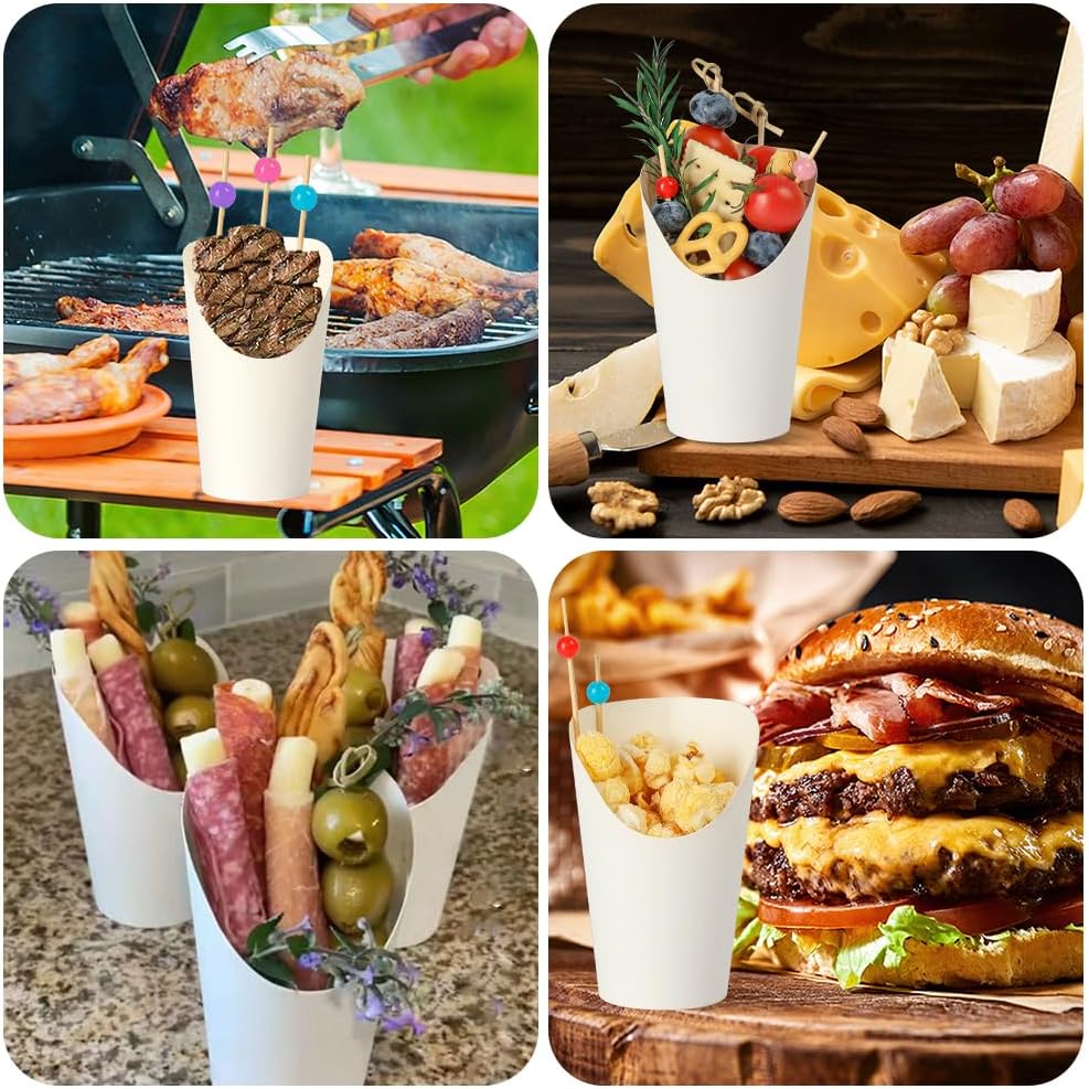 100pcs 12oz White Charcuterie Cups, 200pcs Cocktail Skewers + 100 Bags, Disposable Paper Snack Cups for Charcuterie, Appetizers, Fruits, Parties and Catering - Image 6