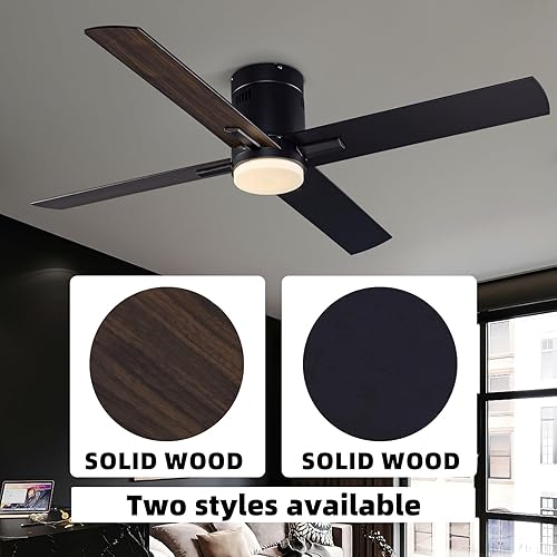 Miniatura 2 de Ventilador de techo de perfil bajo de montaje empotrado de 52 pulgadas con luz y control remoto, 4 cuchillas de madera reversibles de doble acabado,