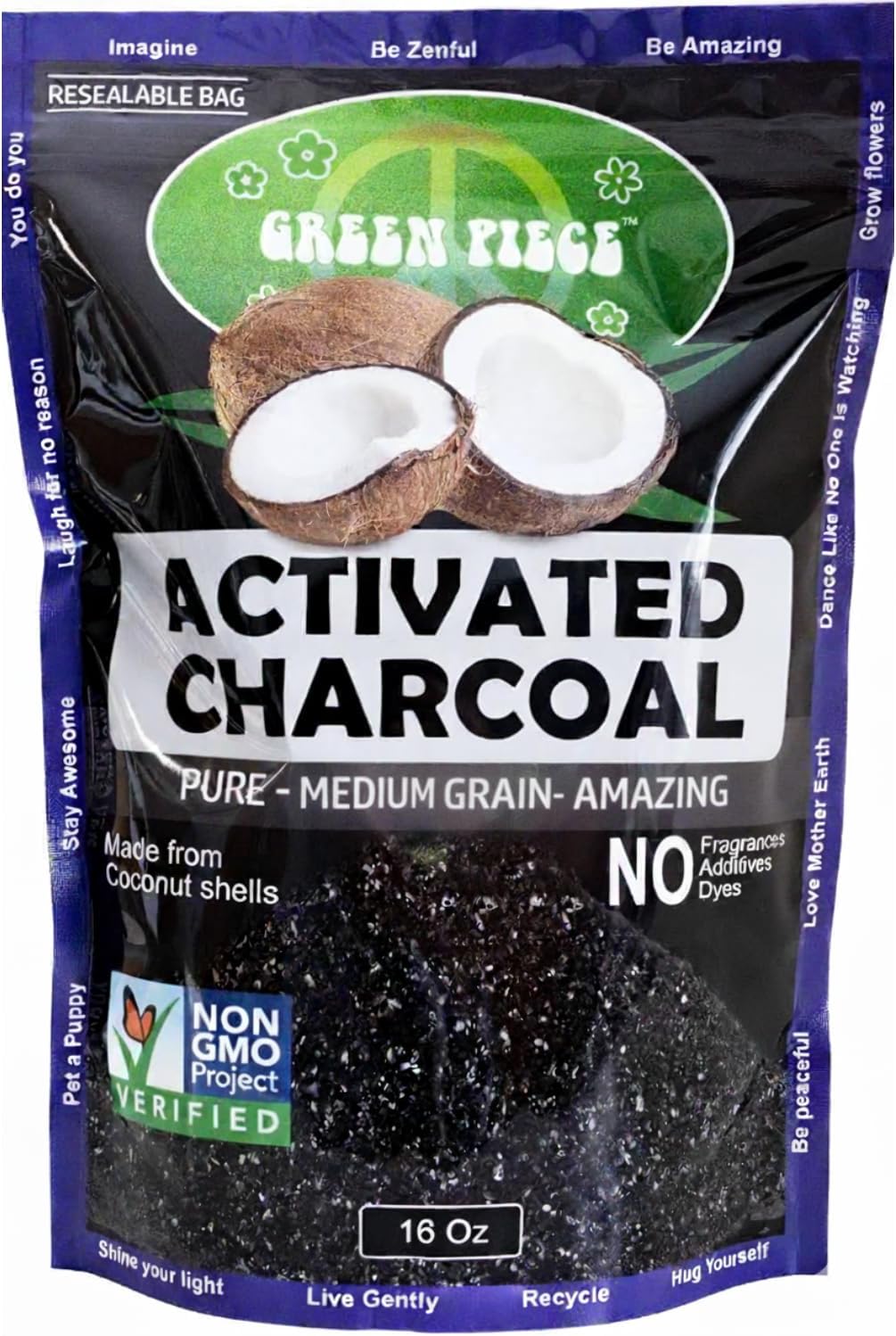 Green Piece® Activated Charcoal Pure - Medium Grain Air Purifying Bag - Kid/Pet Friendly Air/Water Fresheners - Odor Absorber - Resealable Bag Made by Green Piece (1 Pound) product image