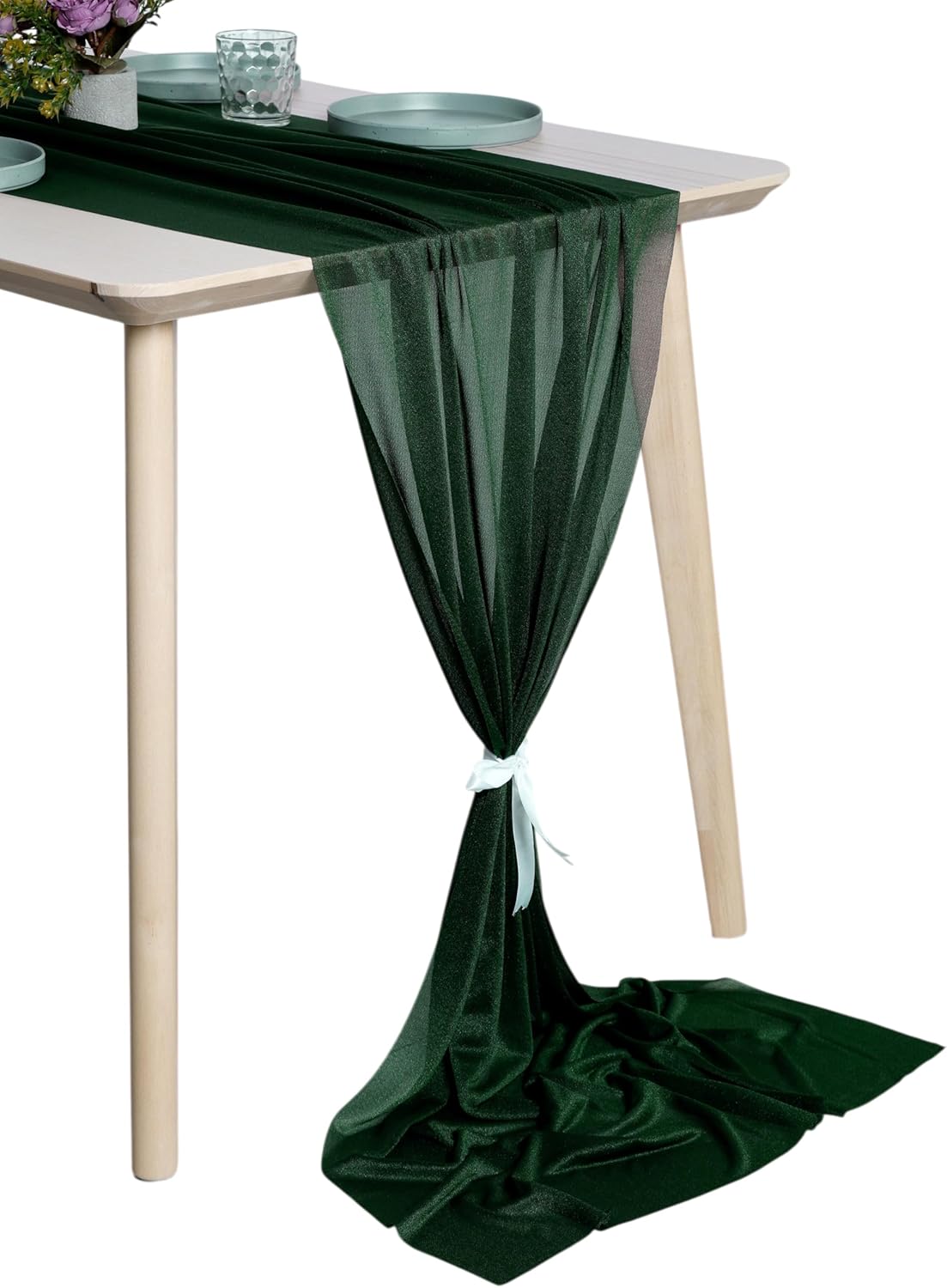 MDS 10 Pack 10ft Chiffon Table Runner 29 x120 Inches Sheer Wedding Runner Romantic Rustic Table Runner for Wedding Decorations, Birthday Parties, Bridal Shower Party Arch Decor - Hunter Green