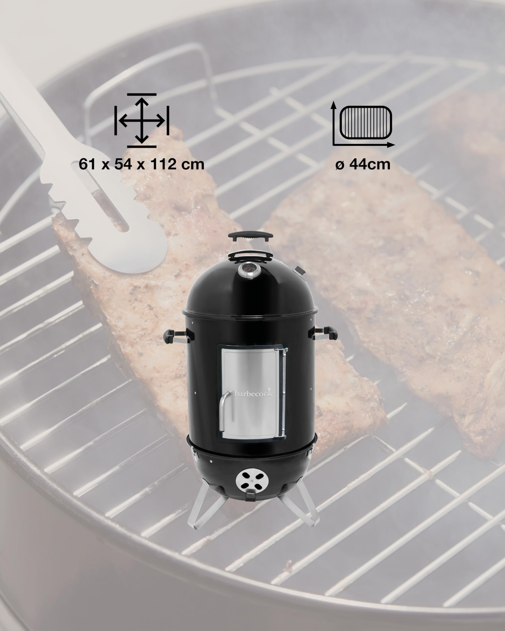 Barbecook Oskar M Räucherofen Holzkohle, Smoker Grill mit räucherhaken und thermometer, für heißräuchern und kalträuchern, Schwarz