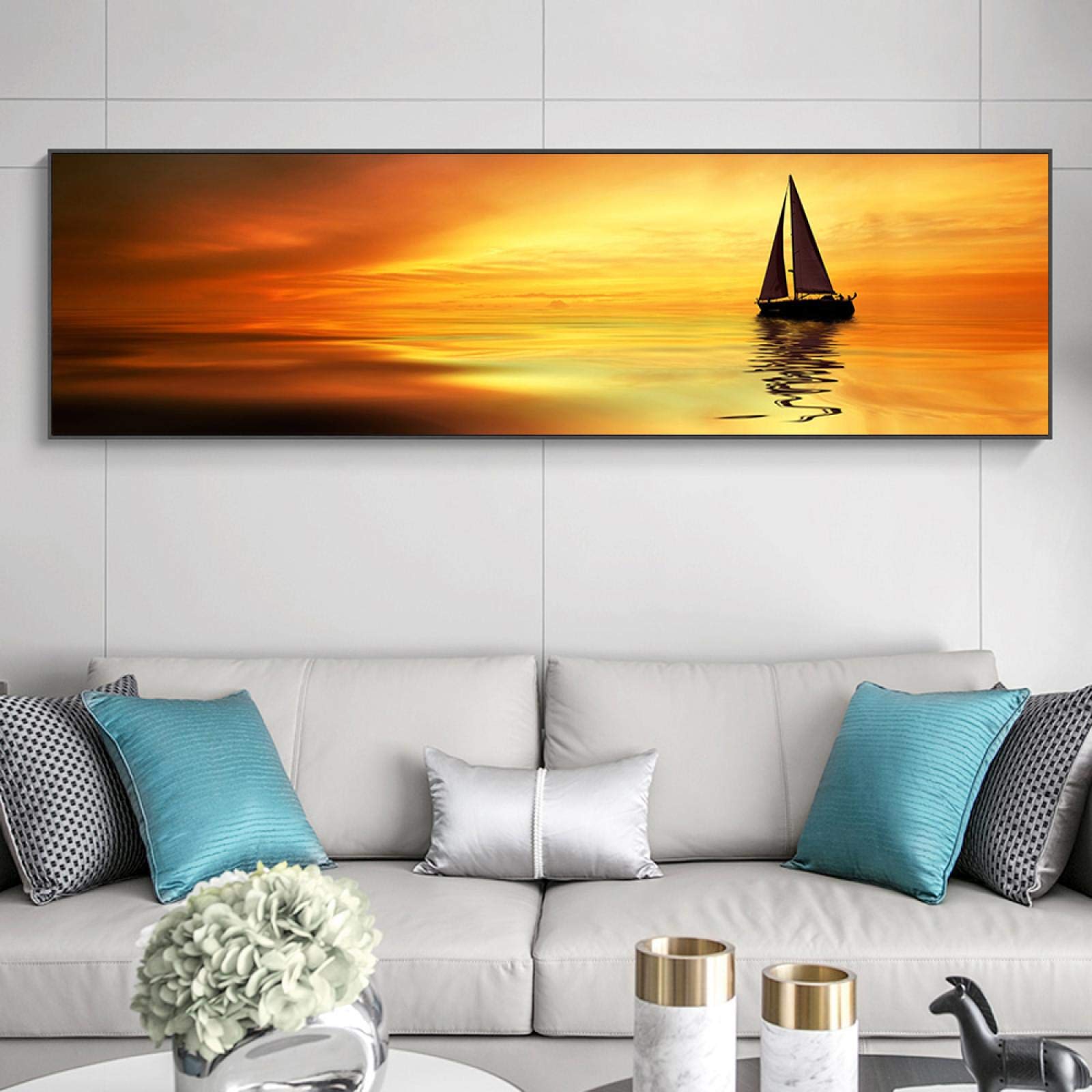 Natura Spiaggia Tramonti Panorama Paesaggio Tela Dipinto Scandinavo Poster e Stampe Wall Art Picture for Living Room 70x210cm Frameless