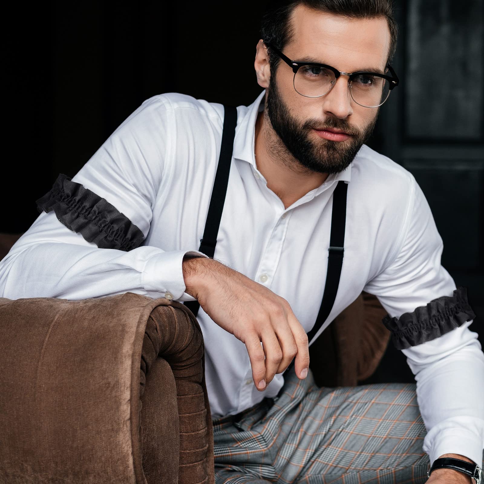 Newcotte 8 Pcs 20s Armband Garter for Men Roaring Arm Shirt Sleeve Garter Belt Costume for Halloween Party(Black)