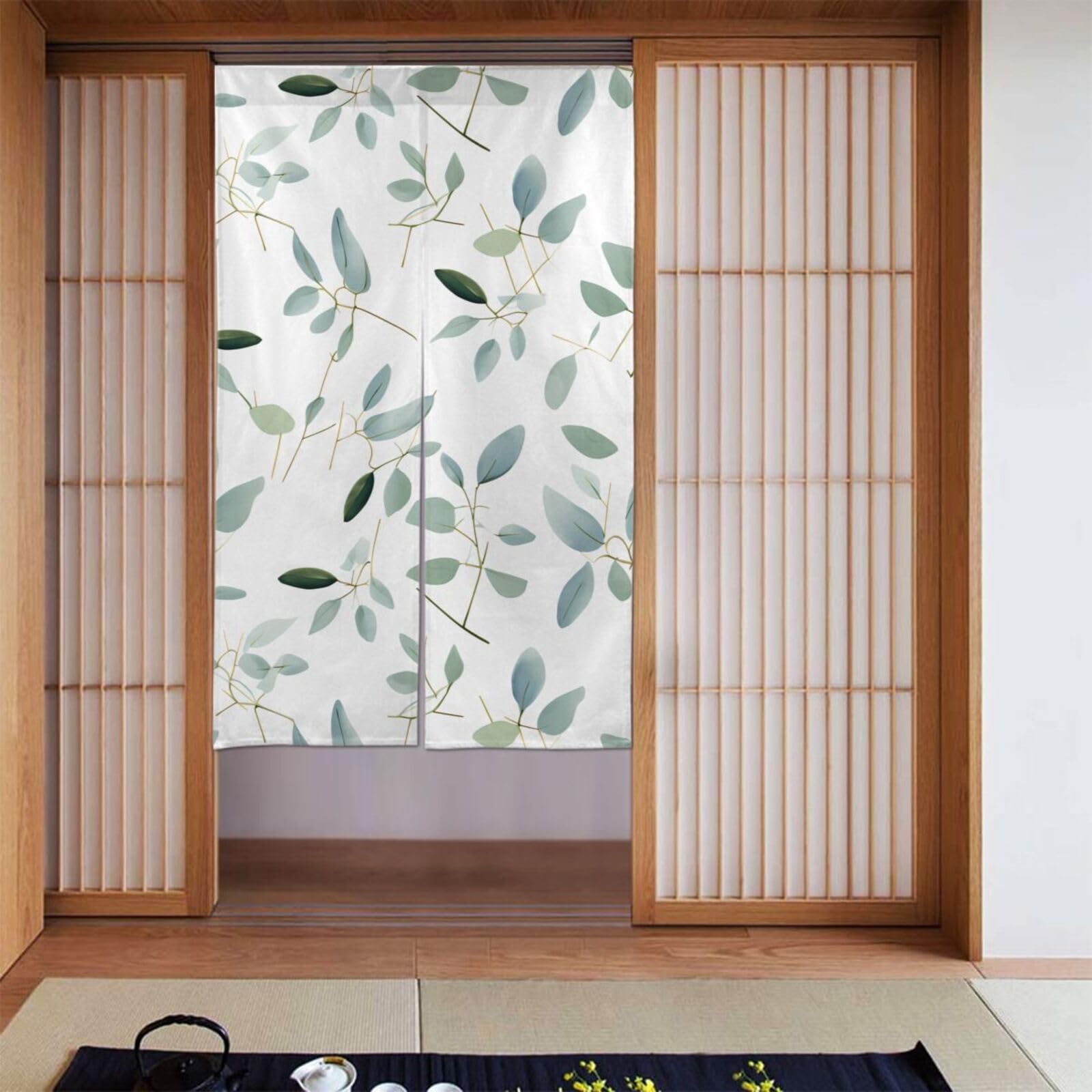 Rideaux occultants eucalyptus de 142x86 cm créant une ambiance zen dans votre chambre