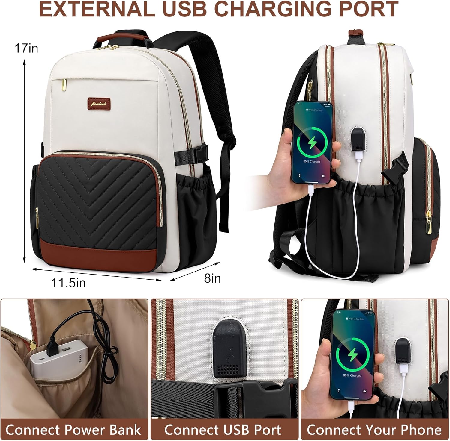 Laptop Backpack for Women Bookbag: 15.6 inch Work School Backpacks with Pouch Pocket for Large Capacity Cup & USB Charger College Book Bag Travel Business Nurse Teacher Bookbags Anti-theft Back Pack - Image 5