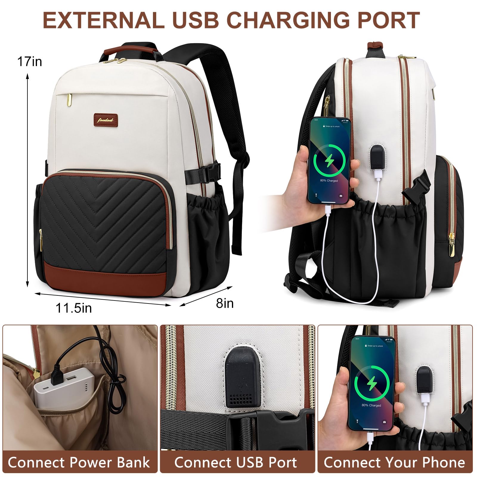 Laptop Backpack for Women Bookbag: 15.6 inch Work School Backpacks with Pouch Pocket for Large Capacity Cup & USB Charger College Book Bag Travel Business Nurse Teacher Bookbags Anti-theft Back Pack