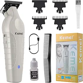 KEMEI 2299 Aparador de cabelo profissional masculino, aparador de barba sem fio com 3 pentes de encaixe, poderoso motor de 7500 rpm, lâmina em T versátil cortador de cabelo para contornos limpos