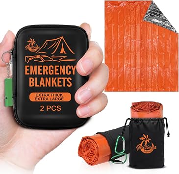 Emergency Blankets for Survival 2-Pack, Extra Thick Large Space Blankets