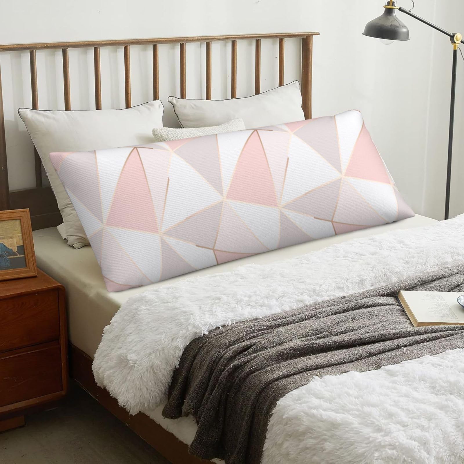 Rose Gold Geometric, Body Pillow Cover with Zipper,Long Body Pillowcase 20 x 60 in