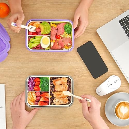 Miniatura 7 de LOVINA Cajas Bento para adultos  Contenedor de almuerzo Bento de 37.2 fl oz para niños con cuchara y tenedor  Tamaño perfecto duradero para comida