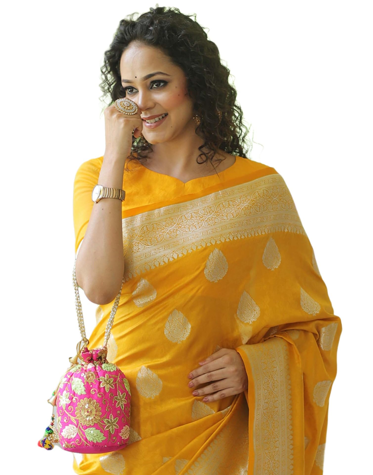 SIRIL Women's Kanjivaram Silk Saree Jacquard Banarasi Sari With Blouse Piece For Wedding