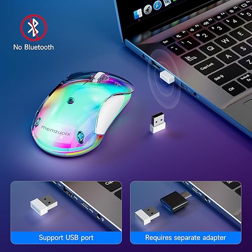 Miniatura 5 de memzuoix Ratón inalámbrico LED de 2.4G, mouse ergonómico recargable con cubierta desmontable, mouse óptico portátil de 1400 DPI con receptor USB