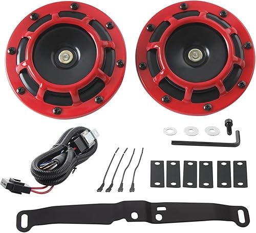 Miniatura 10 de Farbin - Juego de bocinas dobles de metal de tono alto y bajo, resistentes al agua, 12 V, con rejilla protectora, bocina universal para auto