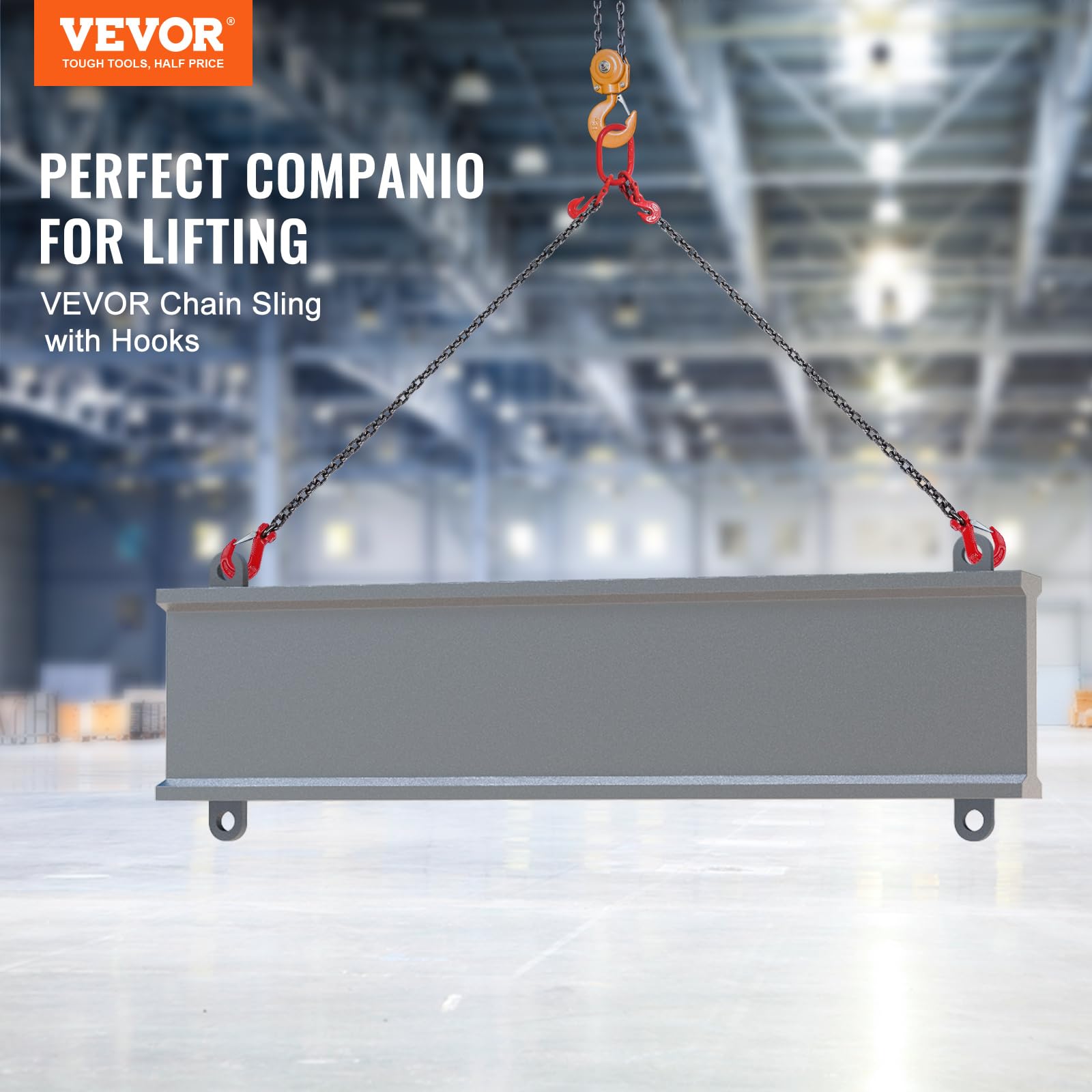 VEVOR Chain Sling, 5/16 inch x 6 ft Lifting Chains with Hooks, G80 Engine Chain Hoist Lifts, 6600 lbs/3 Ton Lifting Sling Chains for Engine Hoist, Engine Lift Chain with 2 Leg Grab Hooks and Adjusters