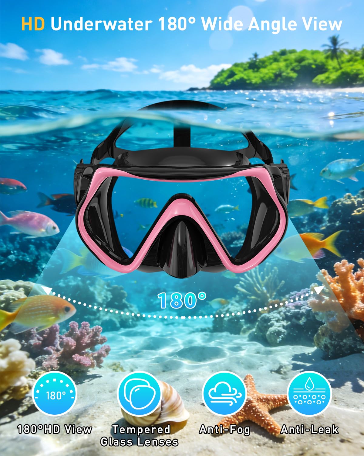 Set da snorkeling per adulti, maschera subacquea e boccaglio Dry per uomo e donna, maschera da immersione in vetro temperato, anti-perdite e anti-appannamento, per snorkeling, immersioni
