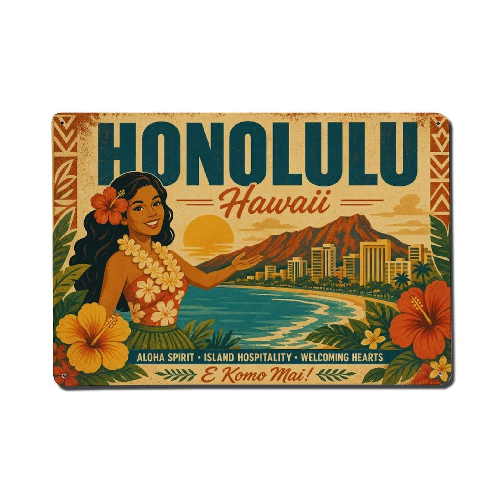 Huiyhb 8X12inch(20X30cm) Vintage Travel Honolulu Hawaii Aloha Metal Tin Sign