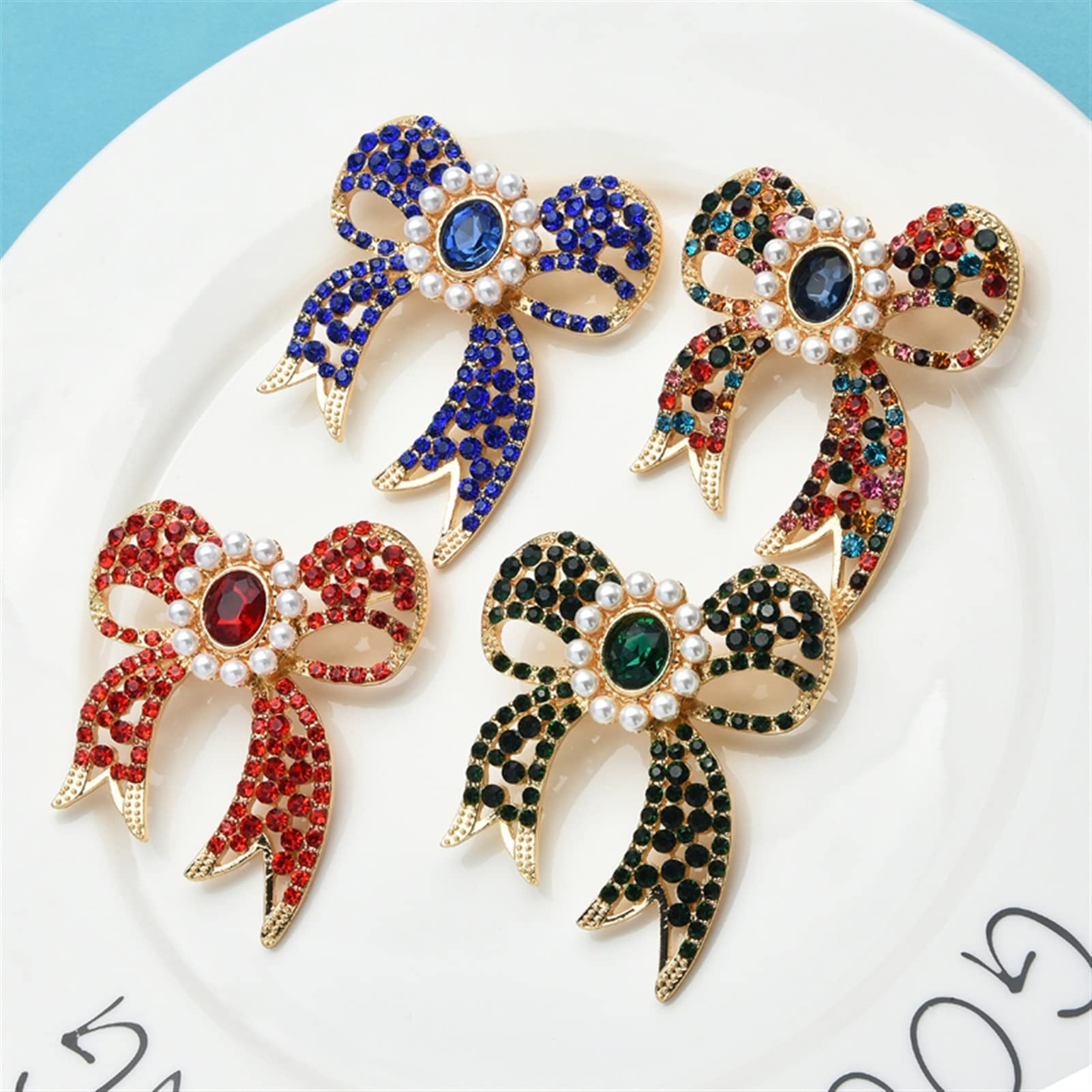 RWRAPS Damen-Brosche mit Schleife, Damen-Strass-Blumen-Brosche, Damenmode, passende Hochzeitsbankett-Brosche, Exquisite Broschen (Metallfarbe: Mehrfarbig) (rot)
