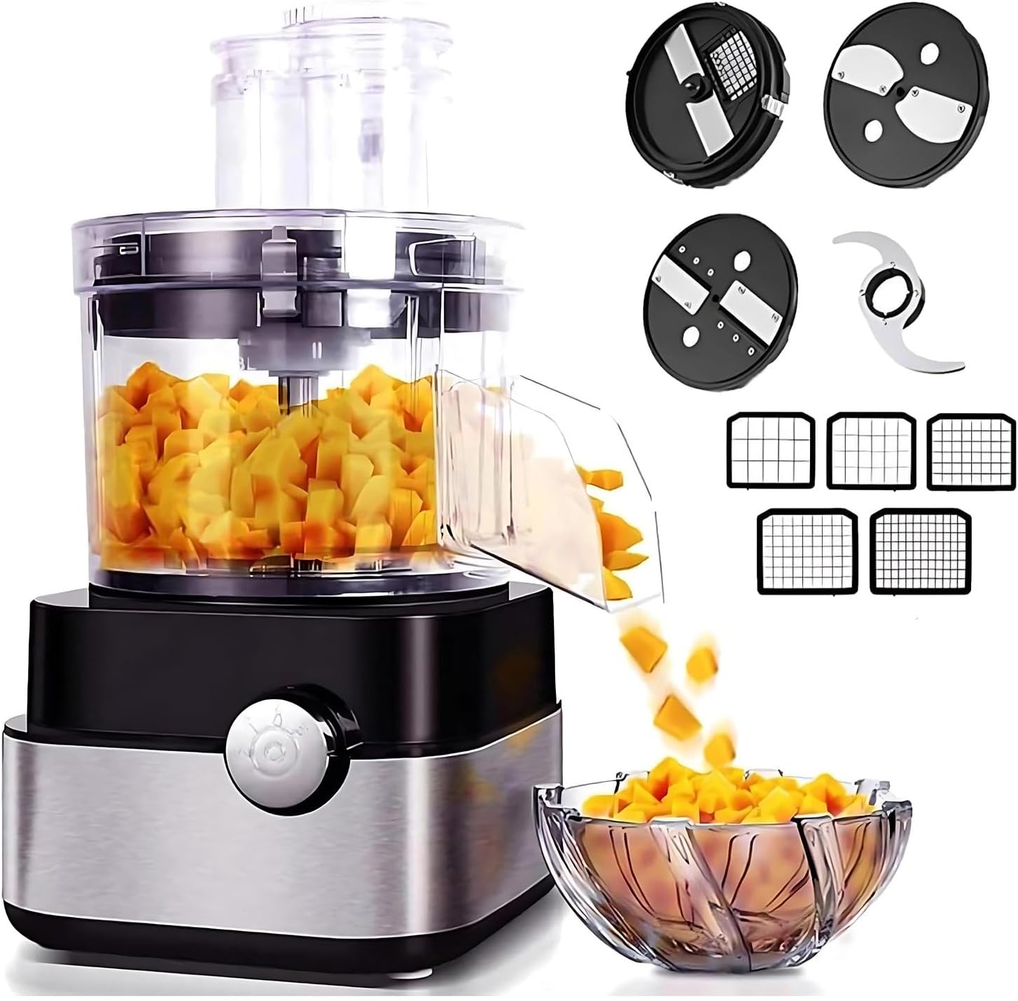 Commercial Grade Electric Vegetable Dicer, 5 Litre Capacity Food Processor & Meat Grinder Combo, Multifunctional Slicer Shredder for Potatoes and Onions, 600w High Power Motor