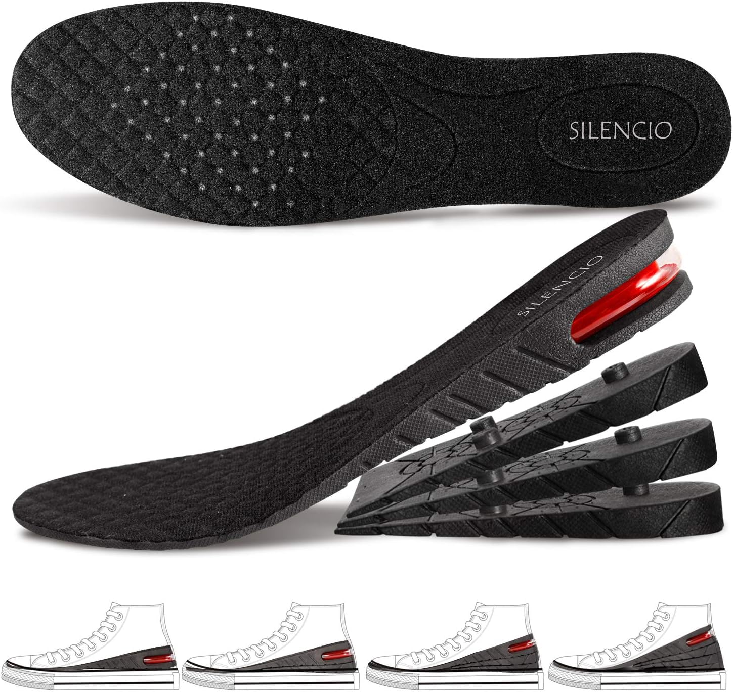 SILENCIO Height Increase Insoles 4 Layer 9 cm (3.5 Inch) Taller Shoes Insoles Heel Insert for Men and Women, Height Increasing Insoles 1 Pair