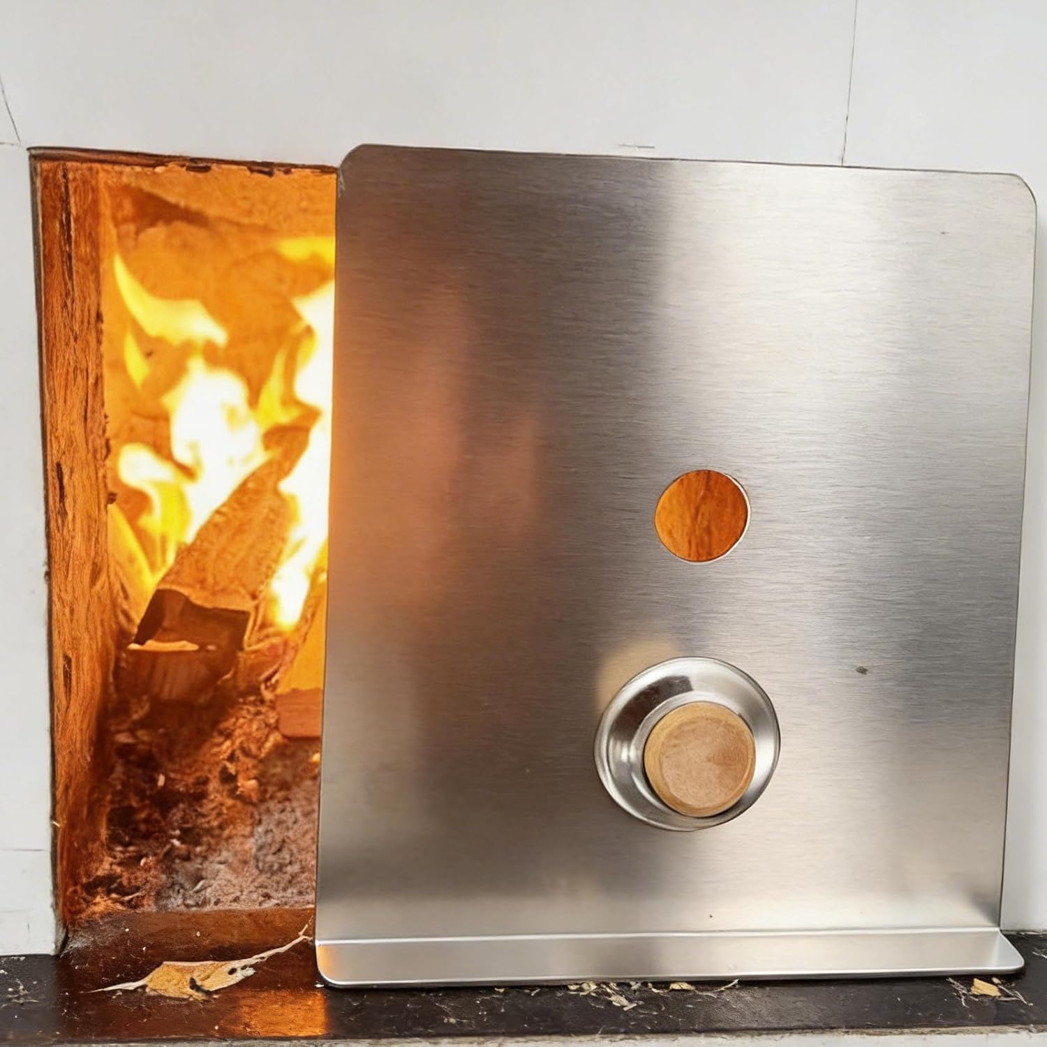 Stainless Steel Wood Stove Door Baffle - Wind And Splash Guard For Indoor And Outdoor Stoves - Protective Cover with Handle For Fire Pits Camping Burners