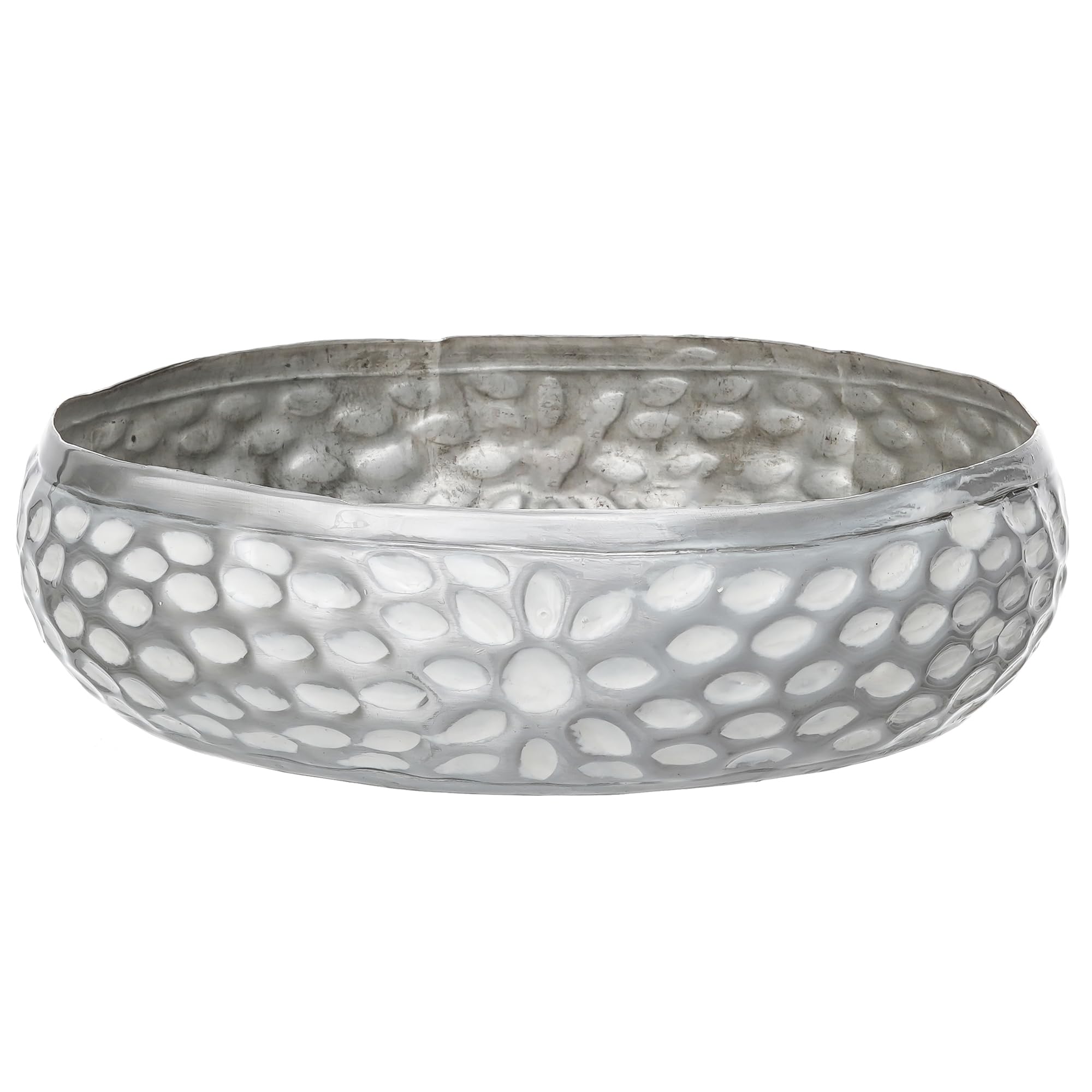 eCraftIndia Silver Metal Urli Bowl for Home Decoration Office Tv Unit Kitchen Showpiece for Good Luck | Urli for Floating Candles Flowers for Pooja Room Entryway Living Room Diwali Gift 1