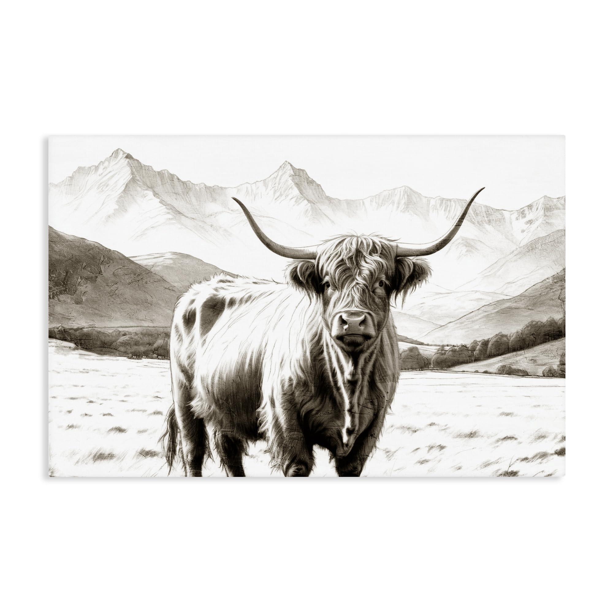 Stupell Industries Unframed Highland Sepia Cow Landscape, 24 X 36 Inch Canvas Wall Art