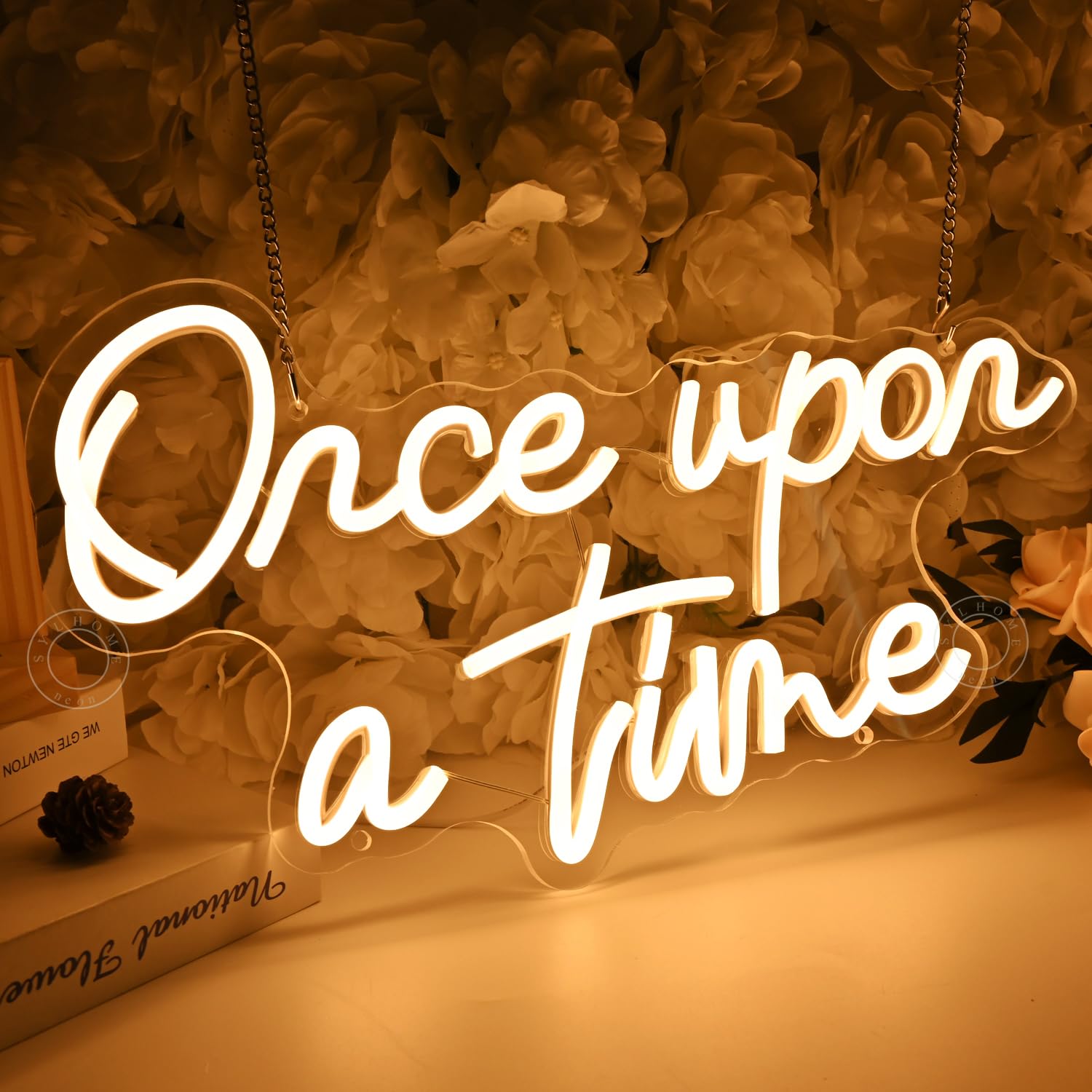 SYLHOME Once Upon A Time - Letrero de luz LED de neón para el hogar, dormitorio, habitación de los niños, guardería, decoración de pared, palabras, arte, boda, cumpleaños, estantería, regalos de