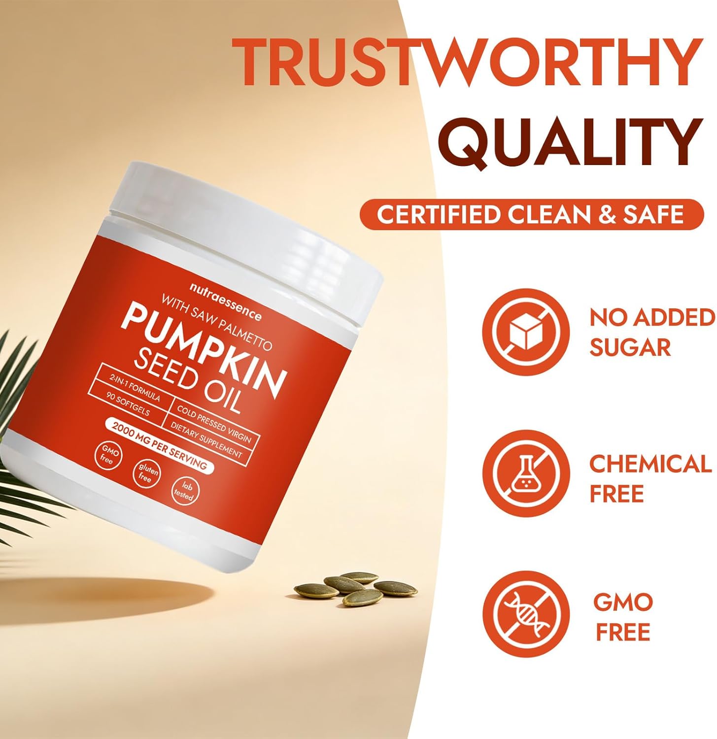 Nutra Essence Pumpkin Seed Oil with Saw Palmetto - Cold Pressed, Pure Virgin Oil with Essential Fatty Acids & Phytosterols - Supports Hair, Urinary, Bladder & Prostate Health - Non-GMO