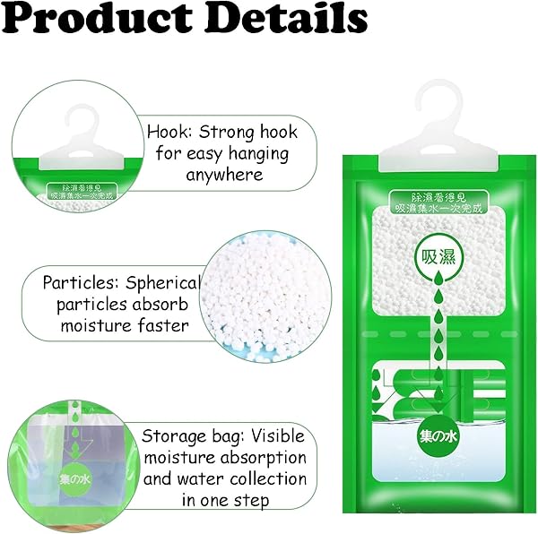 10 pezzi Deumidificatore Armadio,Verde Sacchetti Assorbi Umidità,Sacchetti per Deumidificatore Antimuffa,Dehumidifier Bag,Adatto per Problemi di Umidità e Muffa in Camere da Letto e Bagni - 4