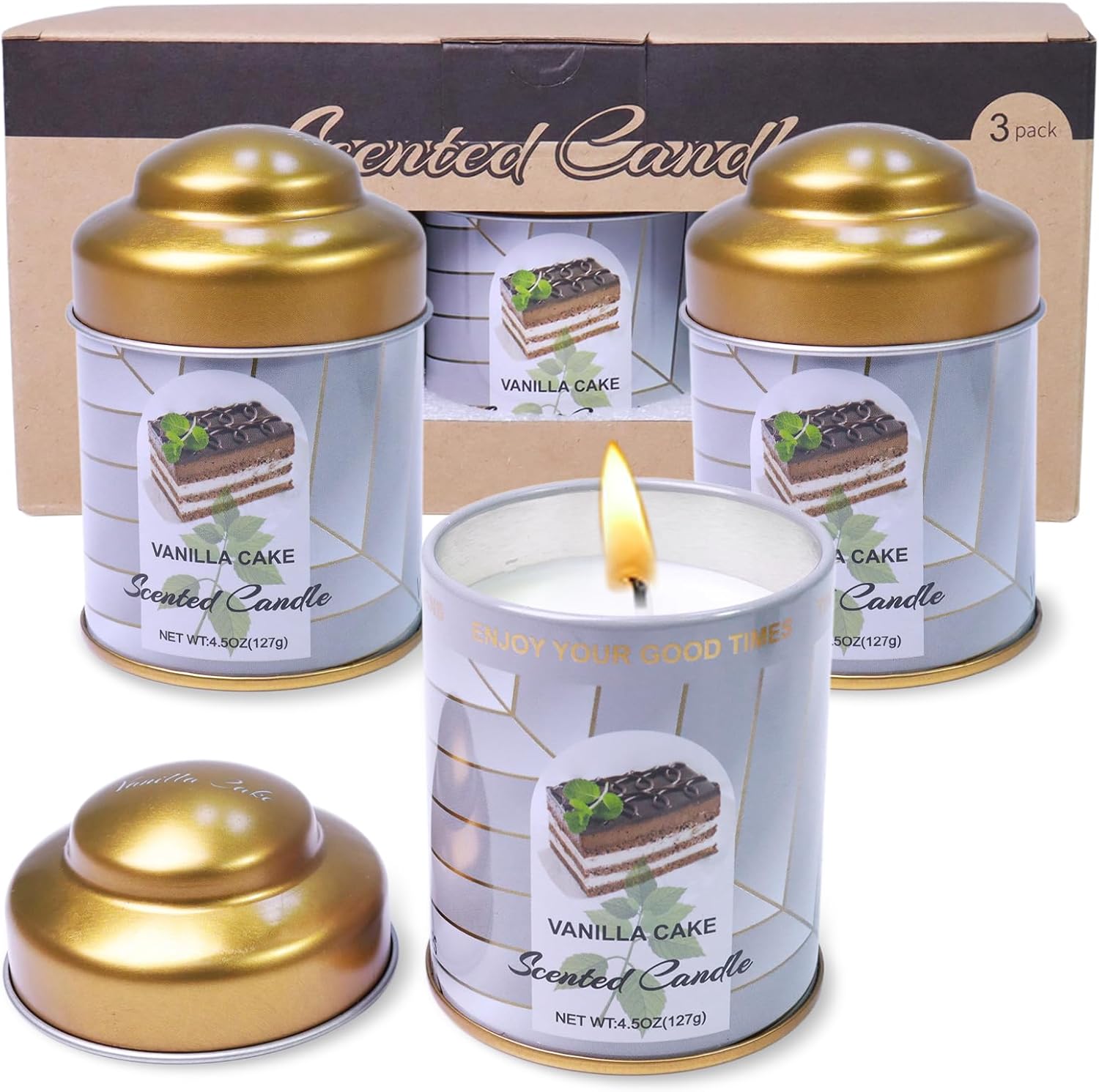Vanilla Cake 3-Pack Scented Candle Sets | 8% Essential Oil 13.5oz 75H Burn Time | Natural Soy Wax Aromatherapy Candles for Stress Relief & Sleep, Smoke-Free | Handmade Candles Gift for Women&Men