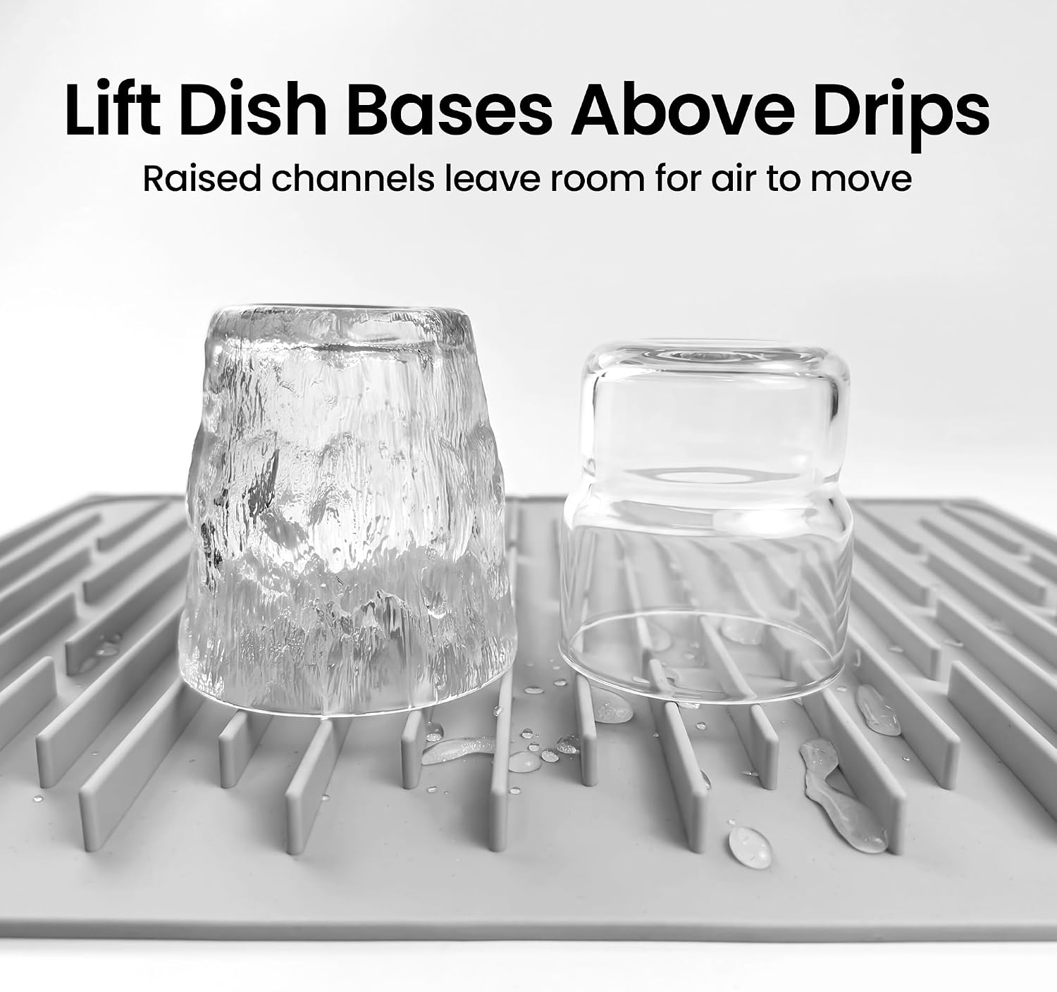 Foldable Silicone Dish Drying Mat for Kitchen Counter & Sink - Quick Dry, Space Saving, Non-Slip Pad for Small Apartments & Coffee Bar Light Grey