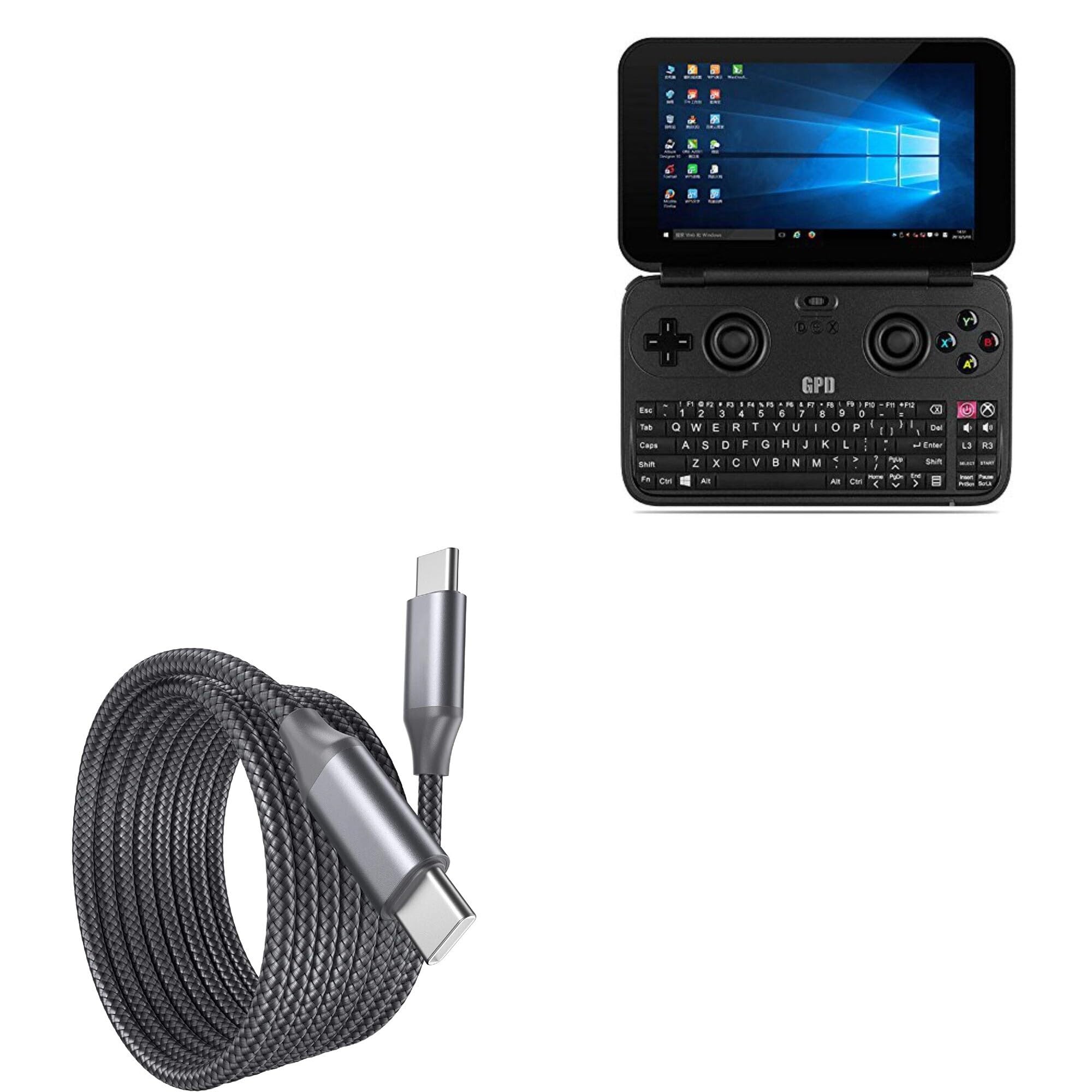 BoxWave Cable Compatible with 6 Goodlife623 GPD Win 3 Handheld Game Console - DirectSync PD Cable (10ft) - USB-C to USB-C (100W), Long 10 Foot PD Braided Nylon Alloy Cable - Jet Black