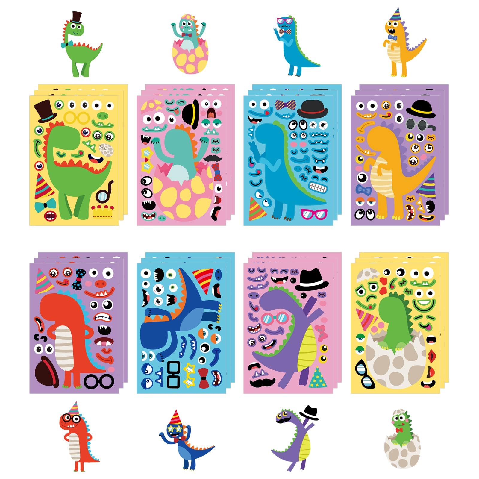 NALACAL 24 Sheets Make Your Own Stickers for Kids Toddlers,Make a Face Dinosaur Animal Stickers for Kids Cute Dino Birthday Party Favors for Boys Girls Ages 2 3 4 5 6 7 8 (Dinosaur 24 pcs)
