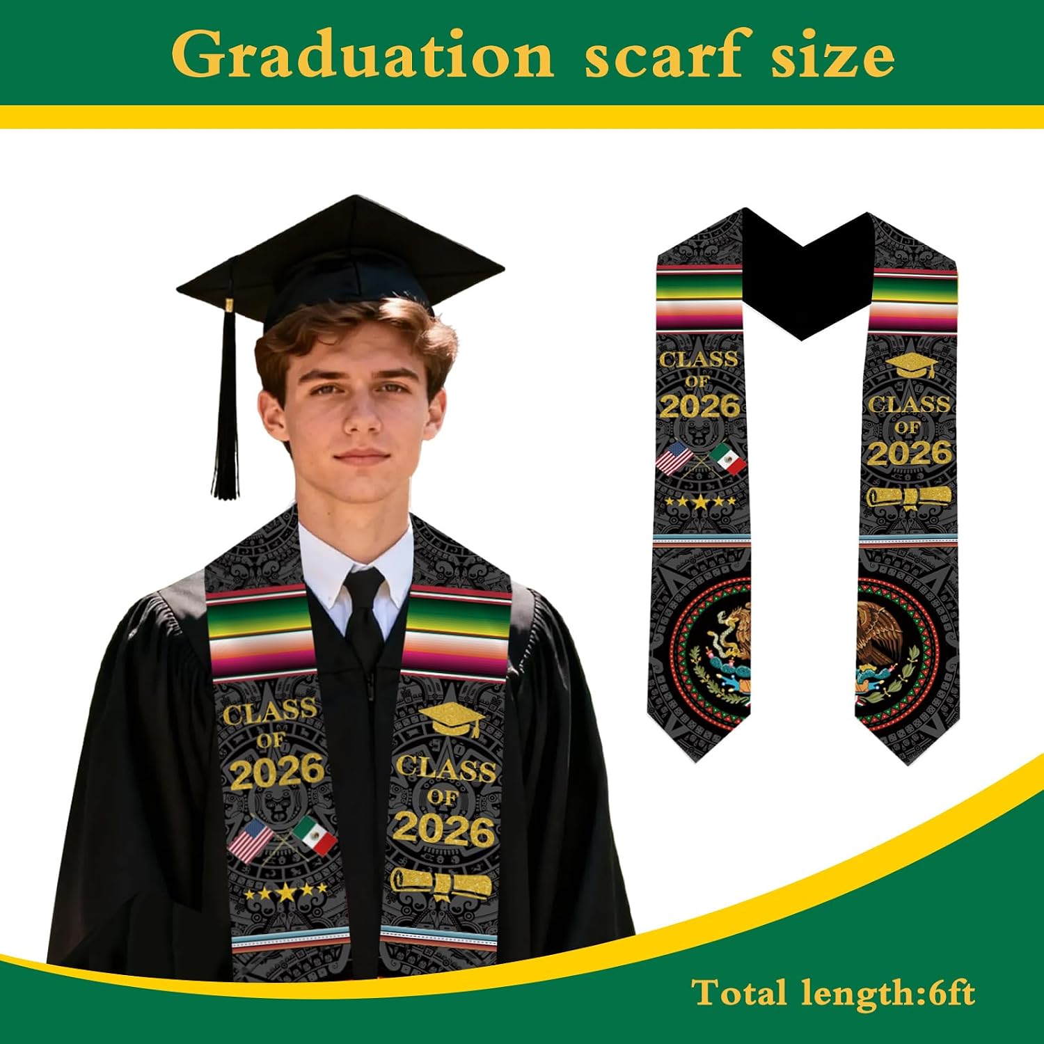 Mexican Eagle Totem 2026 Graduation Stole Sash Graduation Stole Mexican American Sash