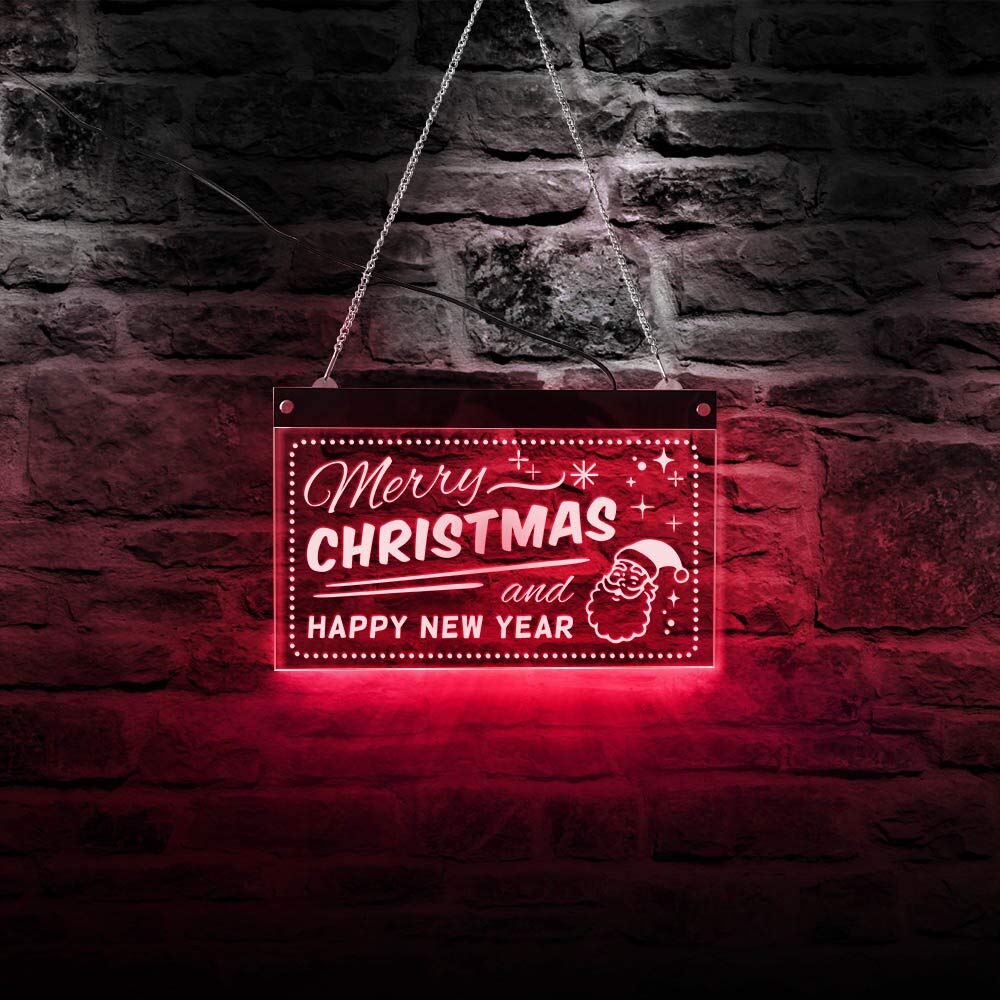 30cm * 19cm Navidad Feliz Navidad y próspero año nuevo Iluminación nocturna multicolor Arte de la pared Decoración para fiestas en la casa Lámpara Electrónica LED Letreros de neón Letreros luminosos