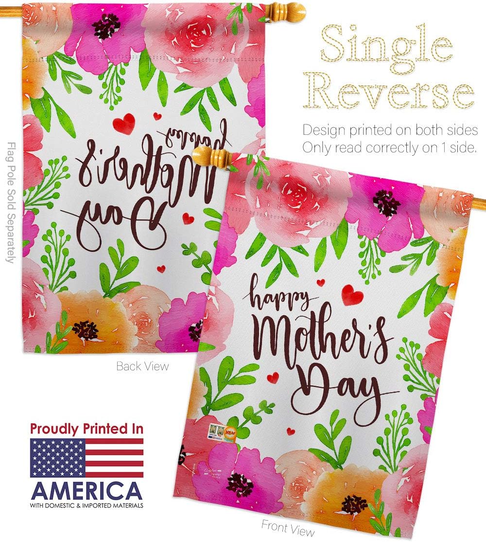 Colorful Happy Mothers Day House Flag Family Mother Mom Mama Grandma Love Flowers Parent Sibling Relatives Grandparent Small Decorative Gift Yard Banner Made In USA 28 X 40