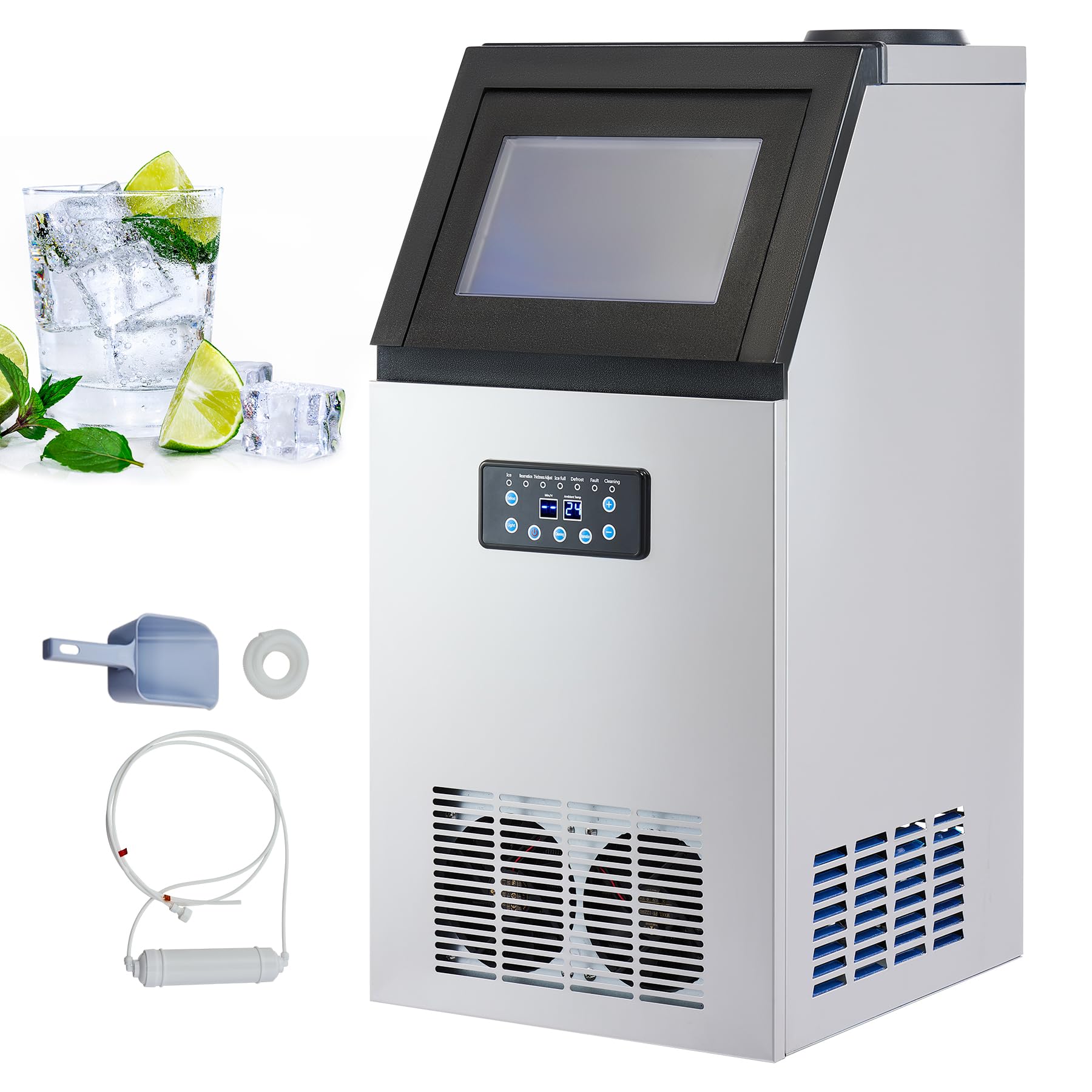 WILPREP Commercial Ice Machine, Industrial Ice Maker Machine, Freestanding Stainless Steel Ice Cube Machine for Bar Home Supermarkets(59KG 130LB/24H)