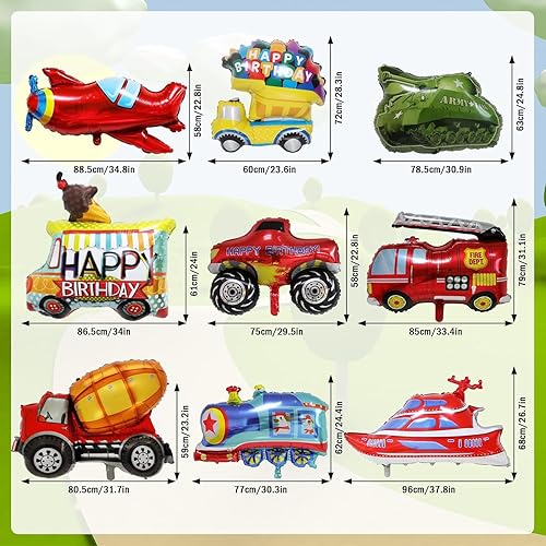 Miniatura 2 de 9 globos de transporte, globos de papel de aluminio de TACYKIBD Vehículos, tren, ambulancia, policía, auto, camión de bomberos, autobús escolar,