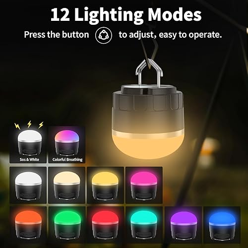 Miniatura 2 de Linterna LED recargable para campamento, luz portátil de 1000 lm con 12 modos de iluminación RGB, banco de energía, impermeable, mini linterna con