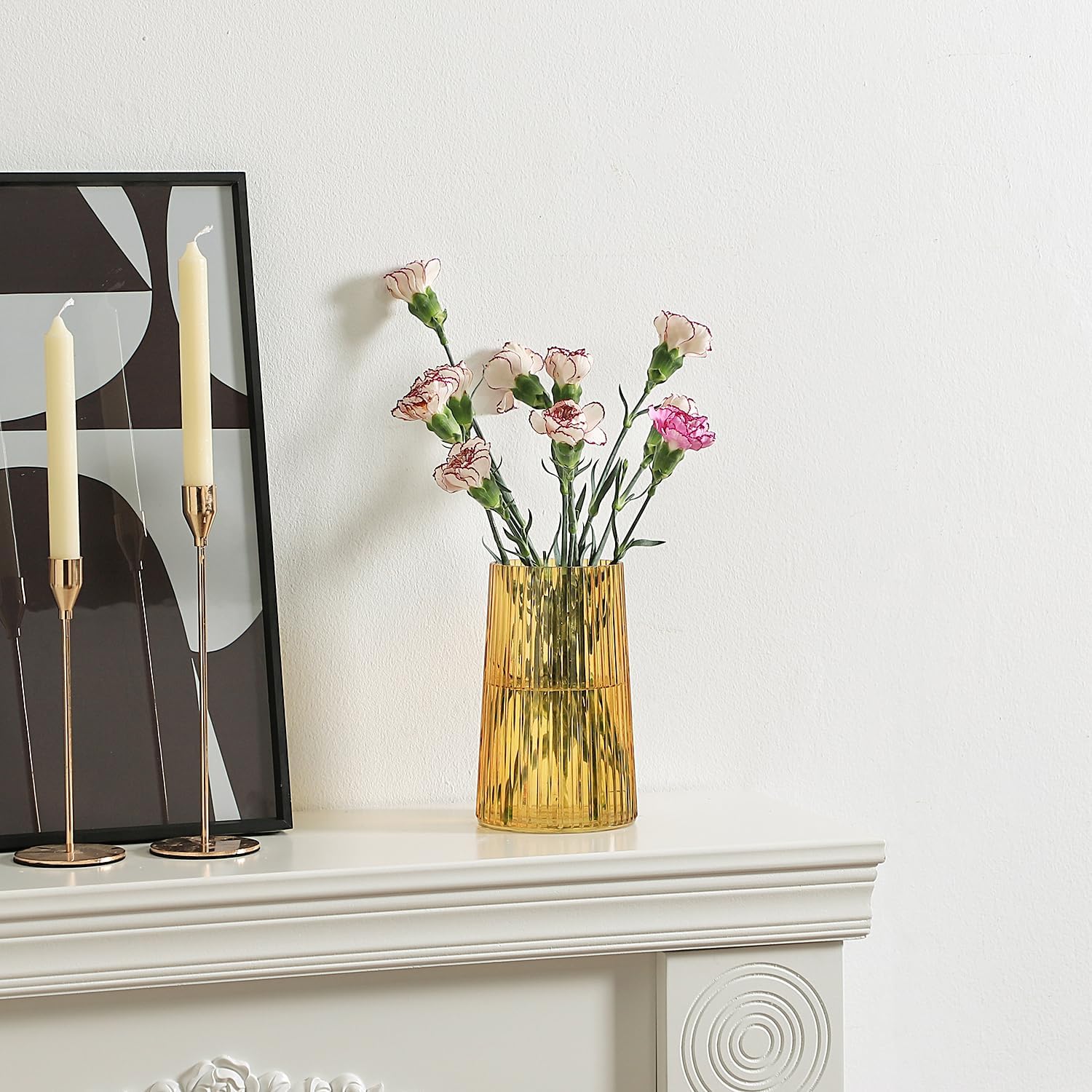 Amber Glass Vase for Flower, Flower Vase for Bouquet, Modern Glass Vases, Ribbed Vases for Living Room, Bedroom, Dining Table, Office, Wedding, Centerpieces, 8 Inches - Image 4