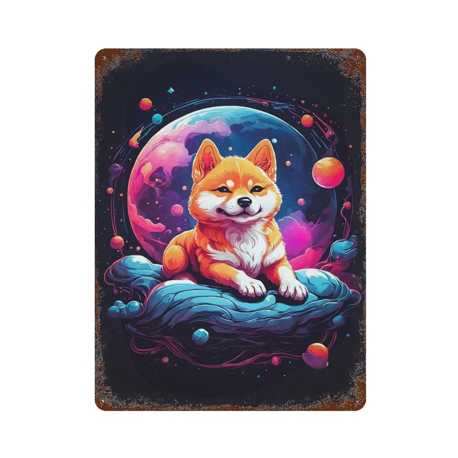 Weathered Tin Sign Shiba Inu Puppies 15.7"x11.8", Rustic Home Decor for Bistro, Counter And Cafe Decor