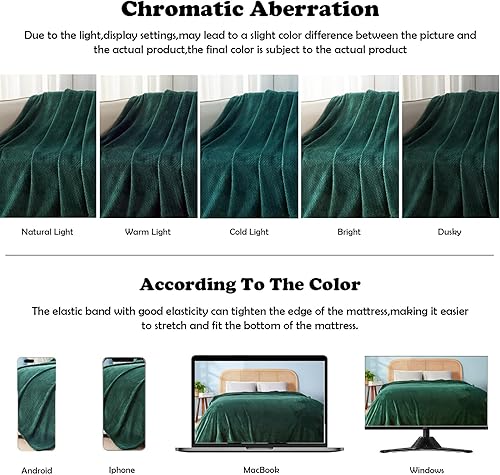 Miniatura 6 de NEWCOSPLAY Manta súper suave tamaño Queen, de franela sedosa de alta calidad, con patrón de hojas, ligera, para todas las estaciones (verde bosque,