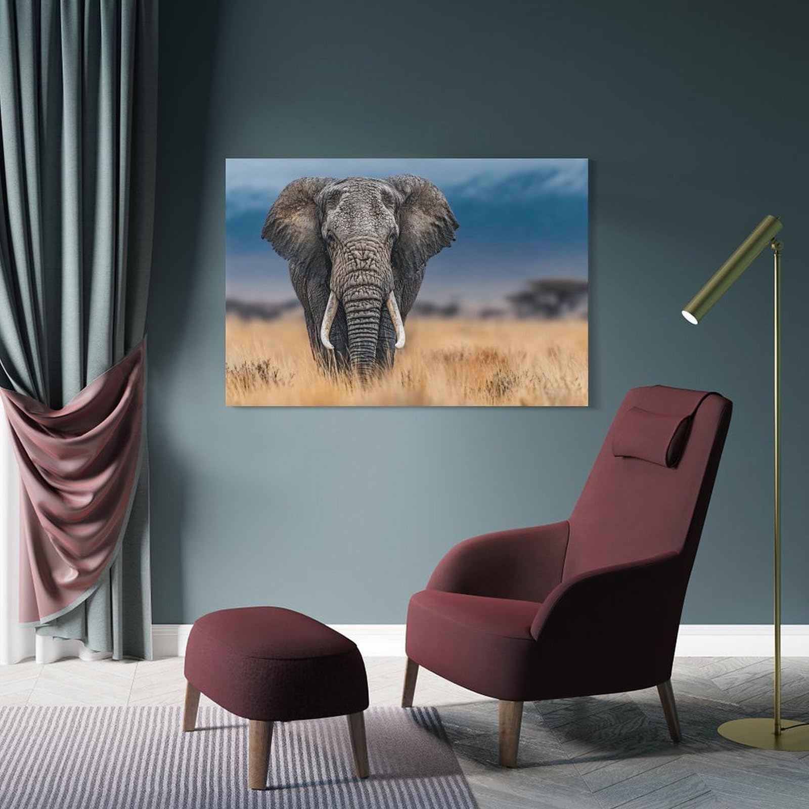 Junmoney Elephant Portrait in African Savannah Decorative Canvas Print 24x36inch(60x90cm), for Corridors, Hallways Or Apartment Entries, Decorative Wall Art for Narrow Spaces