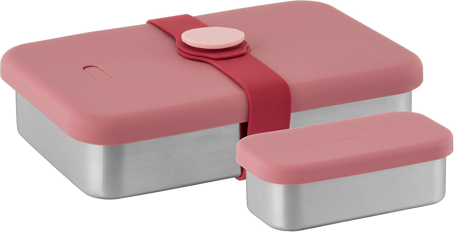 VIIDA Morgen Kasten Stainless Steel Lunch Box Compartment Storage - Leakproof, Free Mini Box, Tough, Silicone Lid - For Meals & Snacks, For Adults and Kids. 5 Colors.