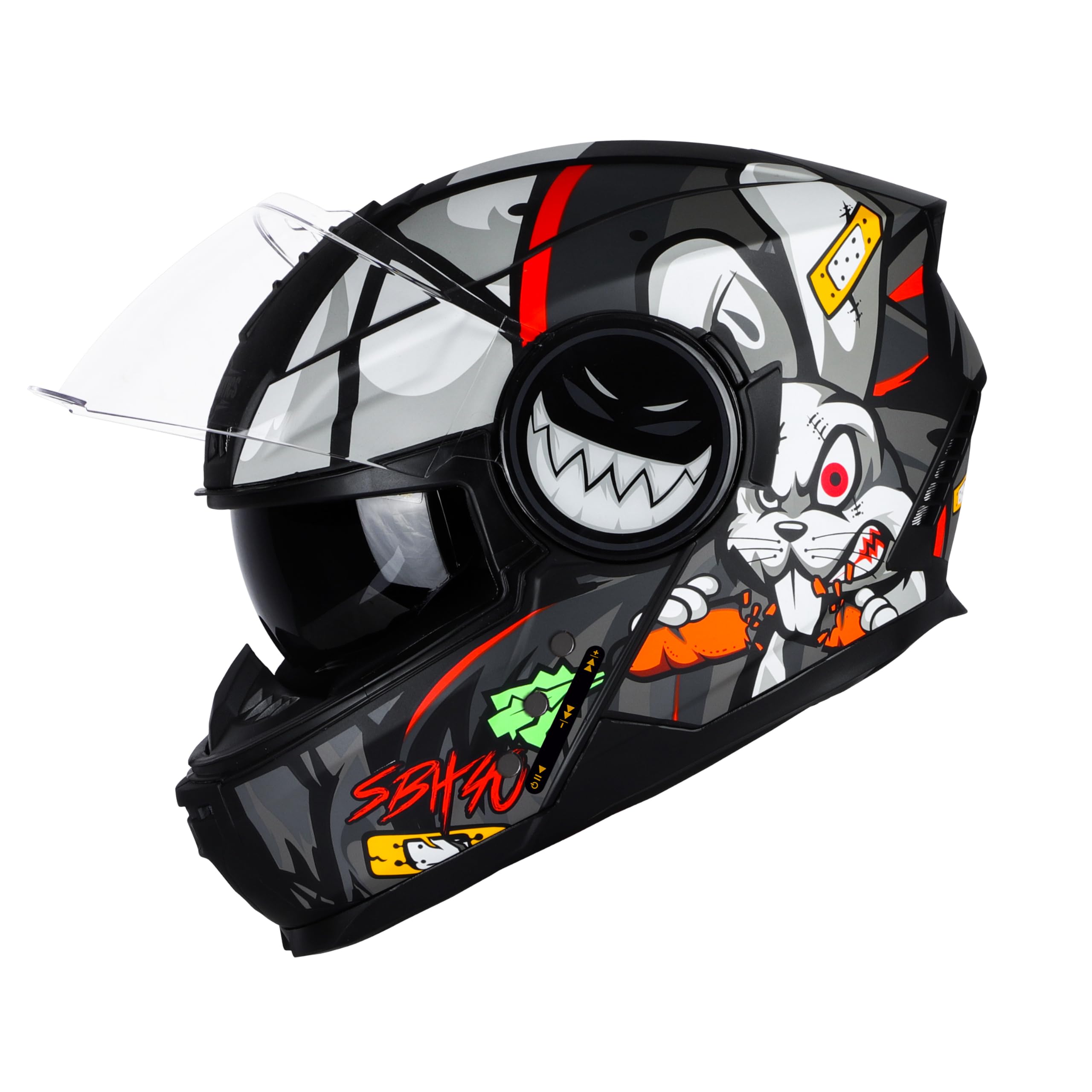 Steelbird Crazy Doe Bluetooth Full Face ISI Certified Helmet for Men with Inner Smoke Sun Shield | SBH-40 7Wings (Large 600 MM, Glossy Black Grey) (B0D37F8MJ5) Amazon Price History, Amazon Price Tracker