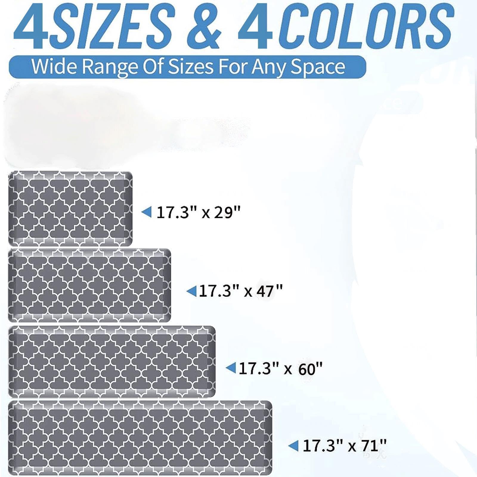 Tapete ergonómico antifatiga – 0.47 pulgadas de grosor, antideslizante e impermeable, ideal para cocina, oficina y fregadero, color gris, tamaño de 17.3 x 71 pulgadas