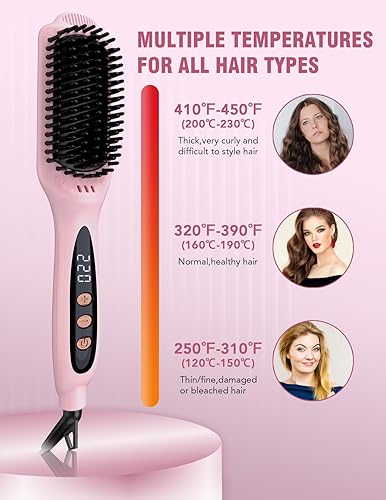 Miniatura 5 de Cepillo alisador de cabello con calefacción FOCALA - Cepillo alisador de pelo iónico negativo de cerámica para alisar el cabello de las mujeres,