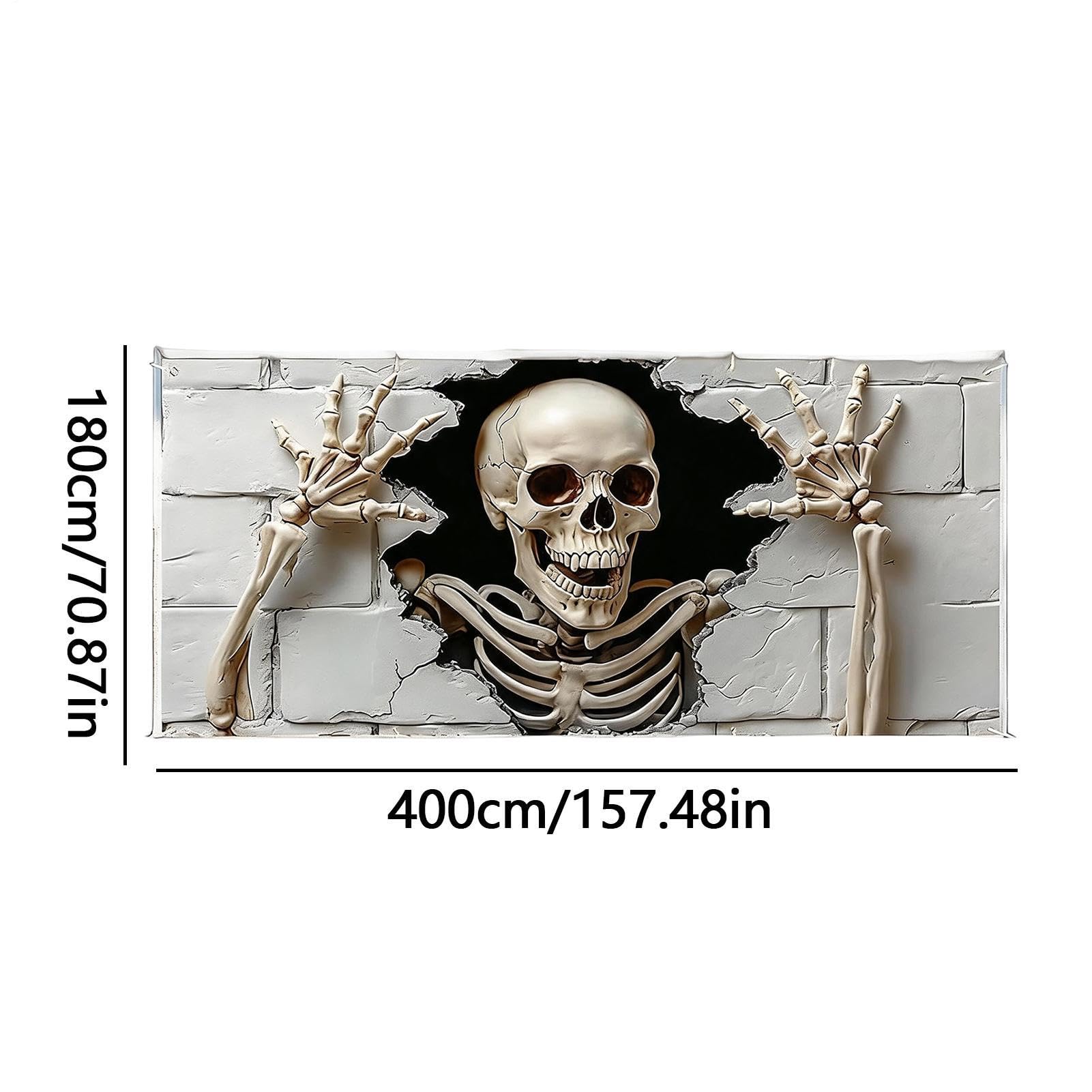 Halloween baner do bramy garażowej, 1,8 x 4 m, wielokrotnego użytku, czaszka Halloween | Ściana garażowa tło baner do użytku na zewnątrz dom podwórko noc księżyca nawiedzony dom wakacje ściana okno impreza