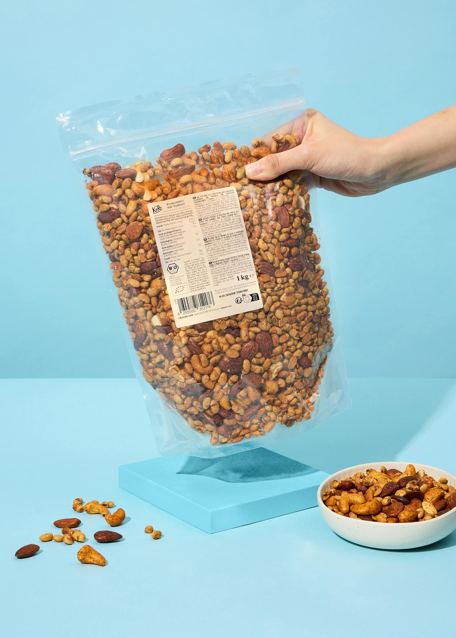 KoRo - Bio Proteinmix mit Tamari - Mit Sojabohnen, Mandeln und Cashewkernen - Würzig-nussiger Geschmack - Vegan
