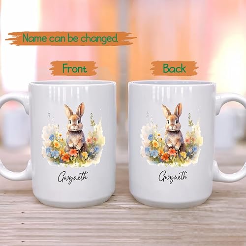 Miniatura 2 de Taza de café personalizada de conejo para bebé, taza de té blanca de conejo, divertida taza de café de cerámica de conejo regalos para niñas, hija,